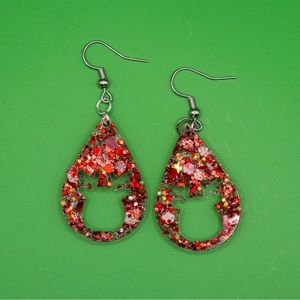 Red and White Glitter 1” Reindeer Resin Earrings